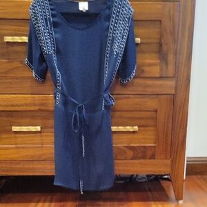 Parker Midnight Blue Mini Dress with Beaded Accents